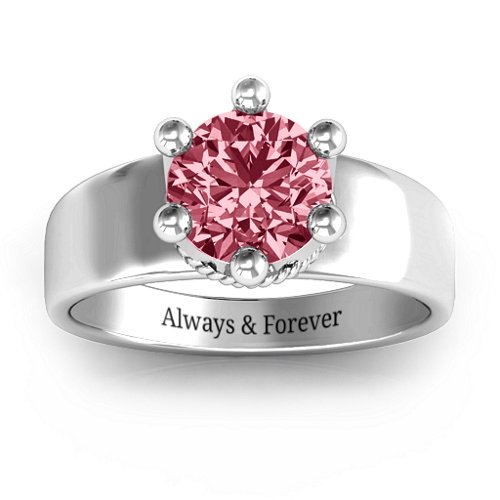 Radiant Royal Crown Ring – Sterling Silver with Red Premium Zirconia