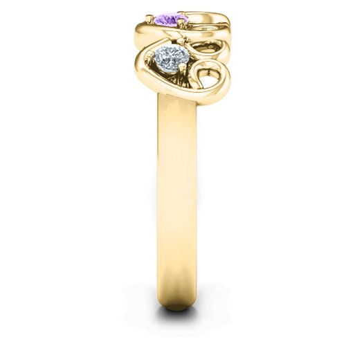Three's Company Triple Heart Gemstone Ring – 14K Yellow Gold with Cubic Zirconia and Amethyst