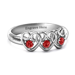 Three's Company Triple Heart Gemstone Ring in 925 Sterling Silver with Garnet