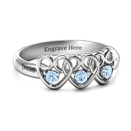 Three's Company Triple Heart Gemstone Ring in 925 Sterling Silver with Aquamarine