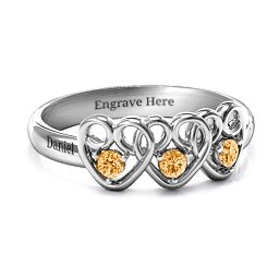 Three's Company Triple Heart Gemstone Ring in 925 Sterling Silver with Citrine