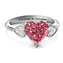 9mm Heart Brilliance Cubic Zirconia Ring with Heart-Set Accents in 925 Sterling Silver with Red Premium Zirconia and White Premium Zirconia