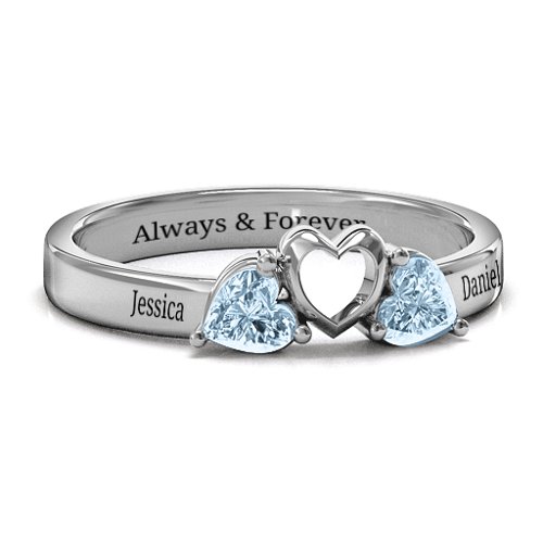 Sparkling Sweethearts Two-Stone Ring – Sterling Silver with Aquamarine