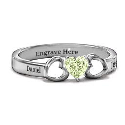 Darling Heart Wraparound Ring in 925 Sterling Silver with Peridot, Amethyst Premium Zirconia, Red Premium Zirconia, and Amethyst