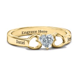 Darling Heart Wraparound Ring in 10K Solid Yellow Gold with Cubic Zirconia, Amethyst Premium Zirconia, Red Premium Zirconia, and Amethyst