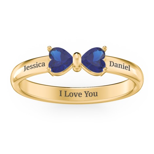Adorable Bow Ring – 18K Gold Plated Silver with Blue Sapphire