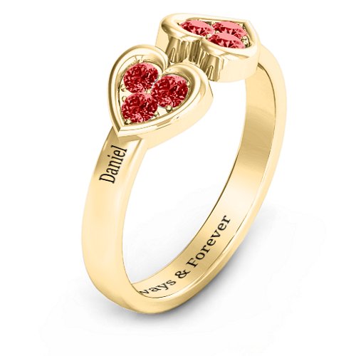 Heart To Heart Wraparound Ring – 14K Yellow Gold with Garnet