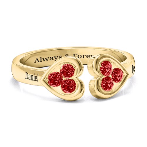 Heart To Heart Wraparound Ring – 14K Yellow Gold with Garnet