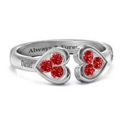 Heart To Heart Wraparound Ring – Sterling Silver with Garnet
