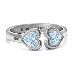 Heart To Heart Wraparound Ring in 925 Sterling Silver with Aquamarine
