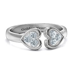 Heart To Heart Wraparound Ring in 925 Sterling Silver with Cubic Zirconia
