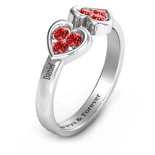Heart To Heart Wraparound Ring – Sterling Silver with Garnet