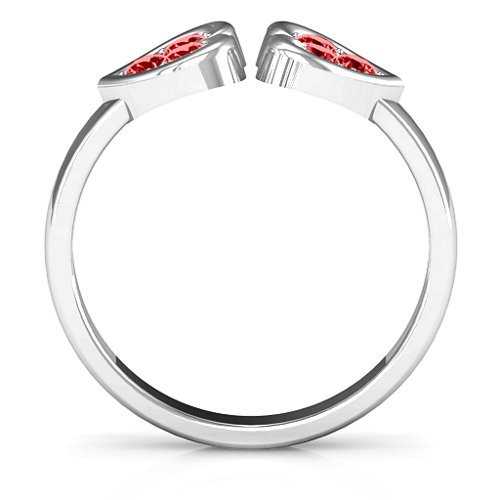 Heart To Heart Wraparound Ring – Sterling Silver with Garnet