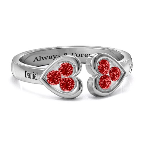 Heart To Heart Wraparound Ring – Sterling Silver with Garnet