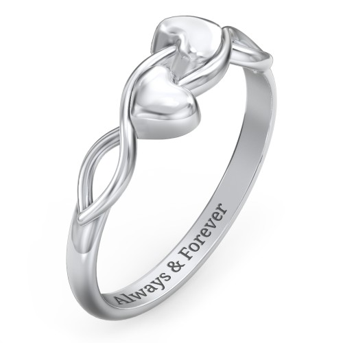 Engravable Initial Heart and Infinity Ring – 10K White Gold
