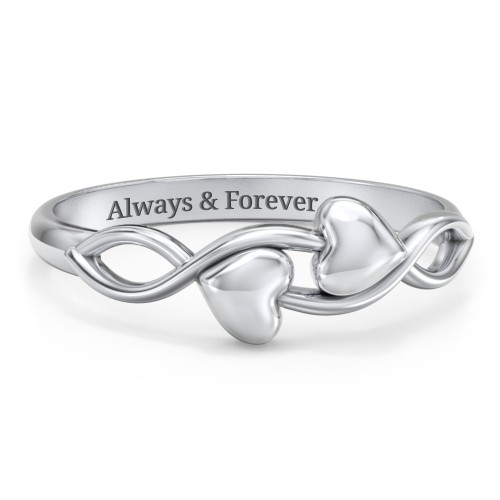 Engravable Initial Heart and Infinity Ring – 10K White Gold