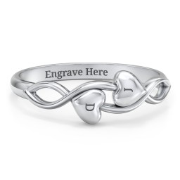 Engravable Initial Heart and Infinity Ring in 925 Sterling Silver with Red Premium Zirconia, Amethyst Premium Zirconia, and Amethyst