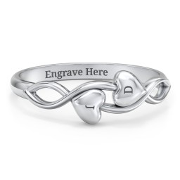 Engravable Initial Heart and Infinity Ring in 925 Sterling Silver with Red Premium Zirconia, Amethyst Premium Zirconia, and Amethyst