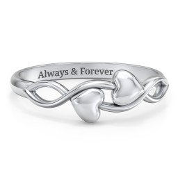 Engravable Initial Heart and Infinity Ring in 925 Sterling Silver with Red Premium Zirconia, Amethyst Premium Zirconia, and Amethyst