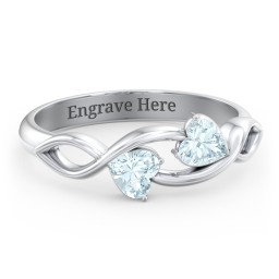 Heavenly Hearts Ring with Heart Birthstones in 925 Sterling Silver with Aquamarine