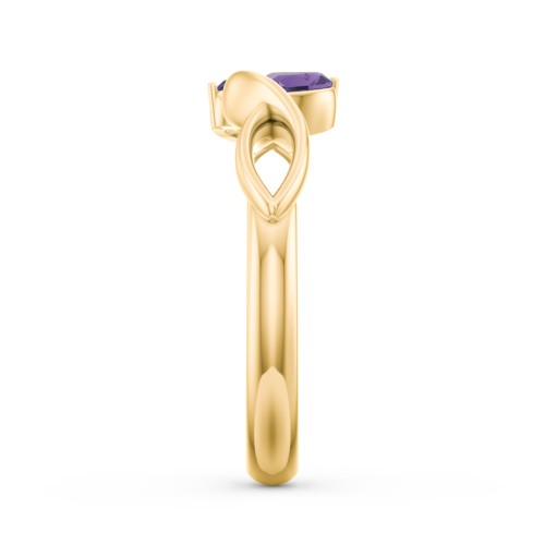 Heavenly Hearts Ring with Heart Birthstones – 14K Yellow Gold with Amethyst