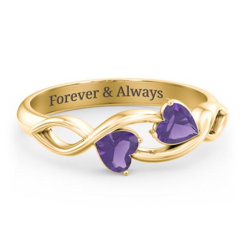 Heavenly Hearts Ring with Heart Birthstones – 14K Yellow Gold with Amethyst