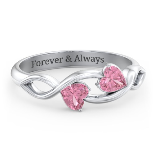 Heavenly Hearts Ring with Heart Birthstones – Sterling Silver with Pink Tourmaline