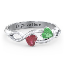 Heavenly Hearts Ring with Heart Birthstones in 925 Sterling Silver with Emerald and Ruby