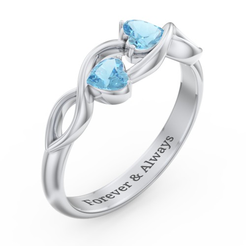 Heavenly Hearts Ring with Heart Birthstones – Sterling Silver with Blue Topaz