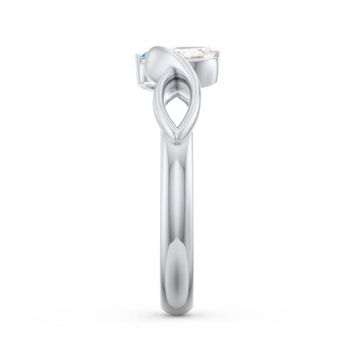 Heavenly Hearts Ring with Heart Birthstones – Sterling Silver with Cubic Zirconia and Blue Topaz