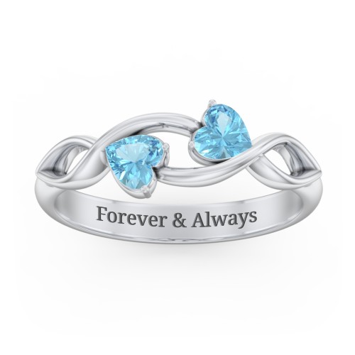 Heavenly Hearts Ring with Heart Birthstones – Sterling Silver with Blue Topaz