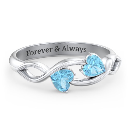Heavenly Hearts Ring with Heart Birthstones – Sterling Silver with Blue Topaz