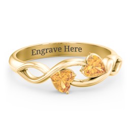 Heavenly Hearts Ring with Heart Birthstones in 10K Solid Yellow Gold with Citrine