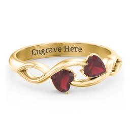 Heavenly Hearts Ring with Heart Birthstones in 10K Solid Yellow Gold with Garnet