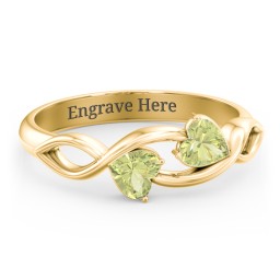 Heavenly Hearts Ring with Heart Birthstones in 10K Solid Yellow Gold with Peridot