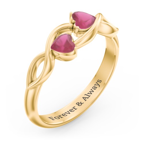 Heavenly Hearts Ring with Heart Birthstones – 10K Yellow Gold with Ruby