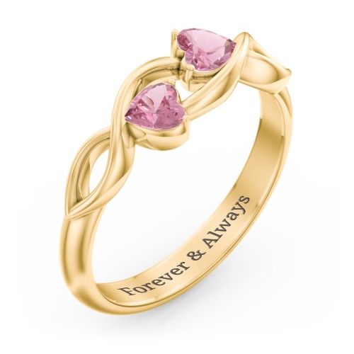 Heavenly Hearts Ring with Heart Birthstones – 10K Yellow Gold with Pink Tourmaline
