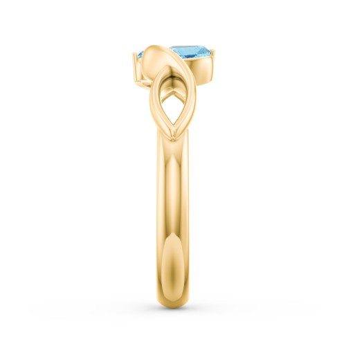 Heavenly Hearts Ring with Heart Birthstones – 10K Yellow Gold with Blue Topaz