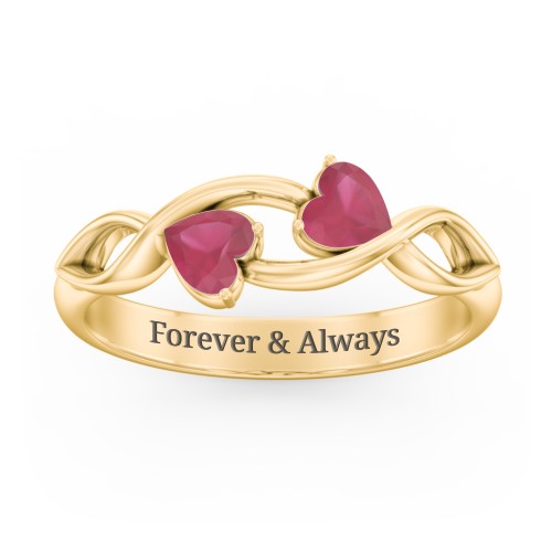 Heavenly Hearts Ring with Heart Birthstones – 10K Yellow Gold with Ruby