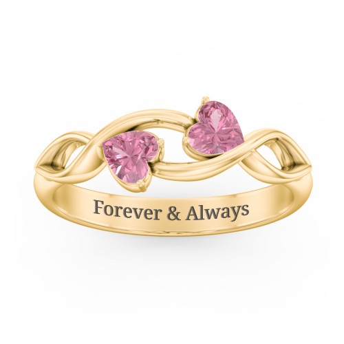 Heavenly Hearts Ring with Heart Birthstones – 10K Yellow Gold with Pink Tourmaline