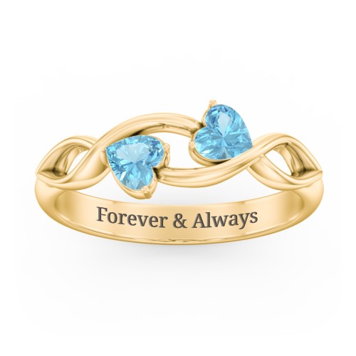 Heavenly Hearts Ring with Heart Birthstones – 10K Yellow Gold with Blue Topaz