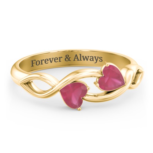 Heavenly Hearts Ring with Heart Birthstones – 10K Yellow Gold with Ruby