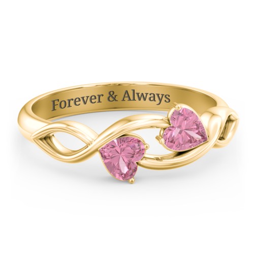 Heavenly Hearts Ring with Heart Birthstones – 10K Yellow Gold with Pink Tourmaline