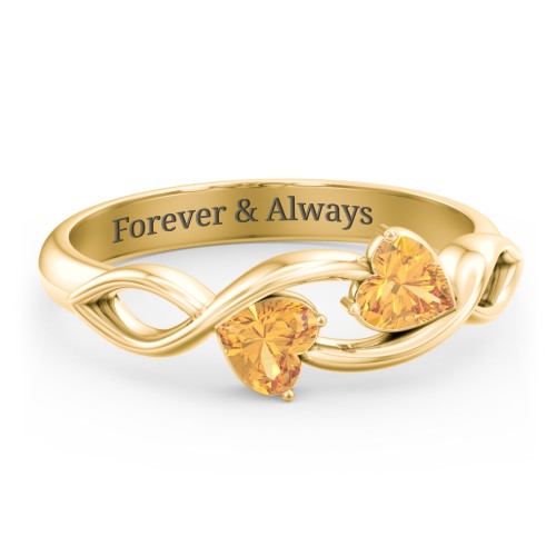 Heavenly Hearts Ring with Heart Birthstones – 10K Yellow Gold with Citrine