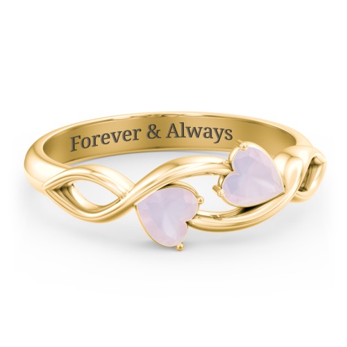 Heavenly Hearts Ring with Heart Birthstones – 10K Yellow Gold with Opal
