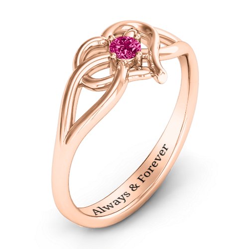 Everlasting Elegance Interwoven Heart Ring – 10K Rose Gold with Ruby
