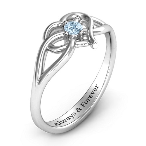 Everlasting Elegance Interwoven Heart Ring – Sterling Silver with Aquamarine