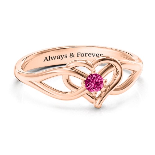 Everlasting Elegance Interwoven Heart Ring – 10K Rose Gold with Ruby