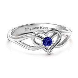 Everlasting Elegance Interwoven Heart Ring in 925 Sterling Silver with Blue Sapphire, Amethyst Premium Zirconia, Red Premium Zirconia, and Amethyst