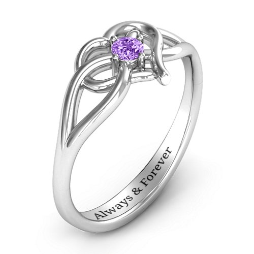 Everlasting Elegance Interwoven Heart Ring – Sterling Silver with Amethyst
